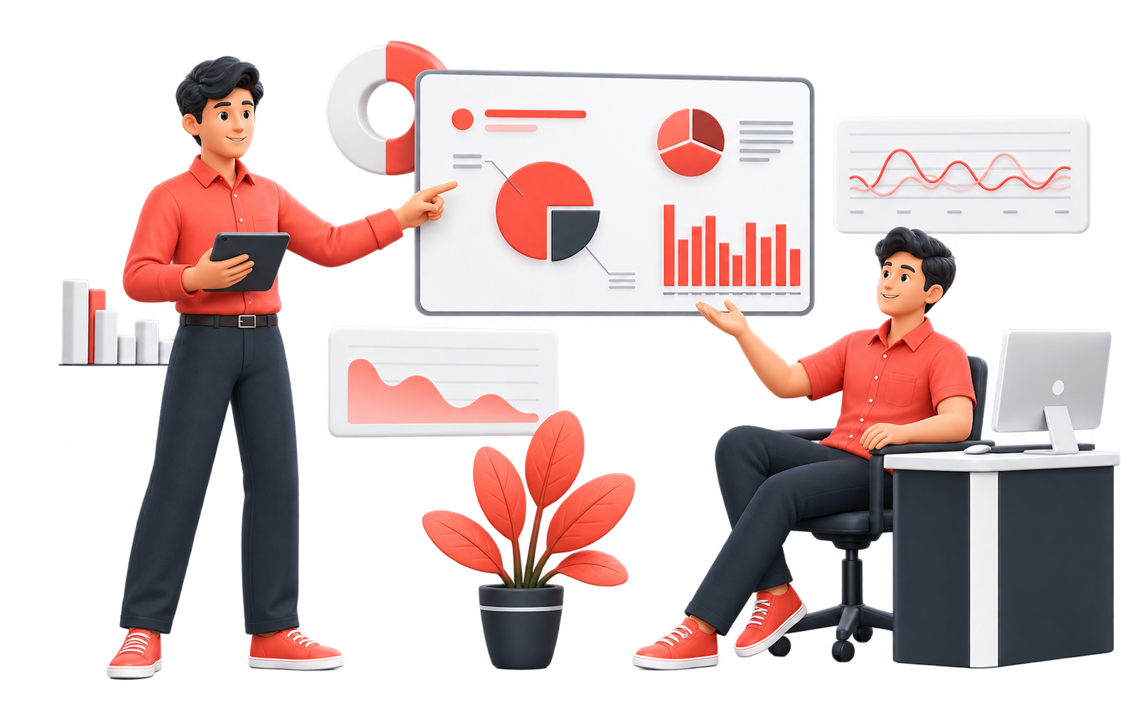 Employees reviewing performance analytics and engagement