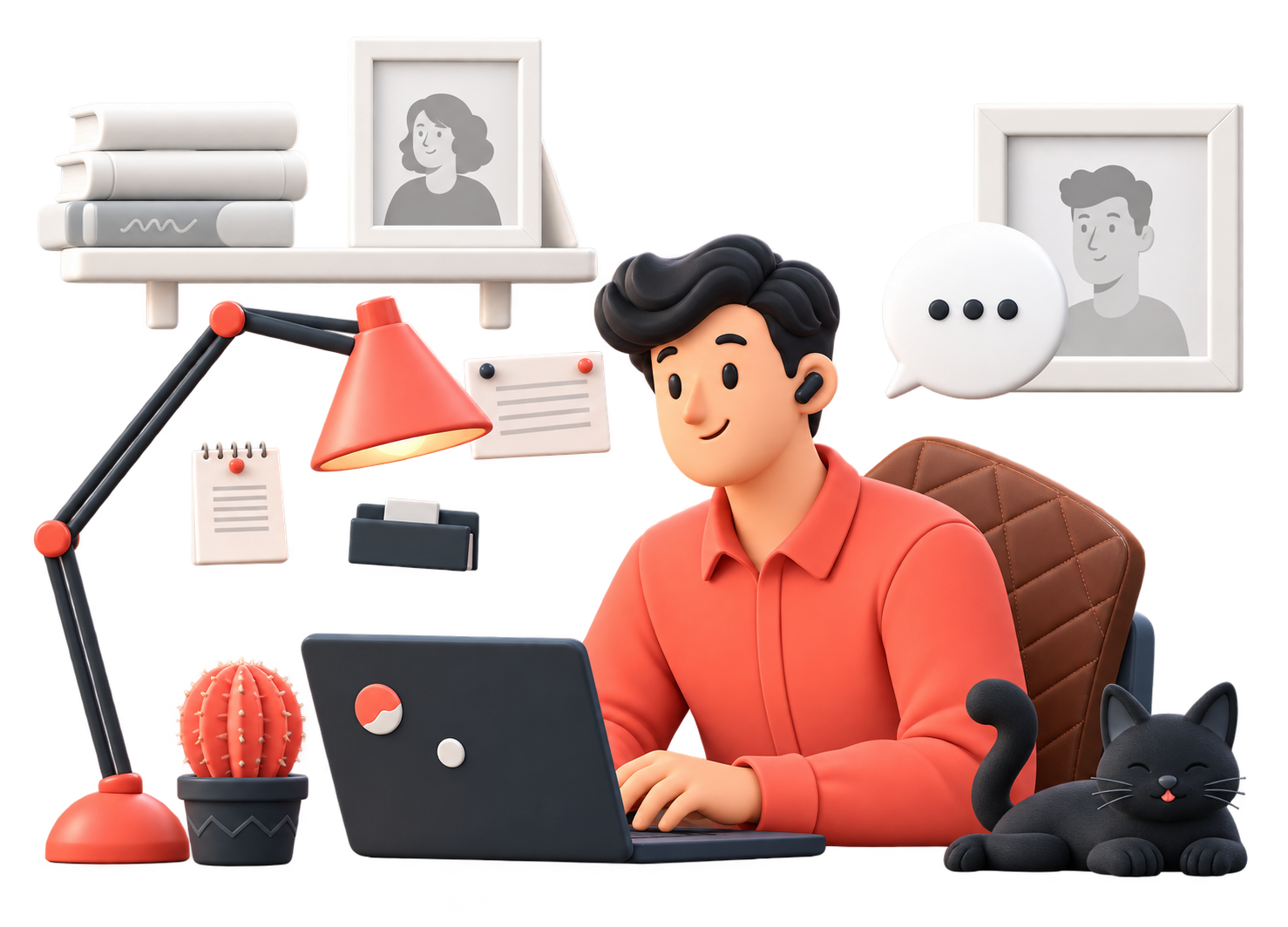 Employee working comfortably on a laptop at his desk