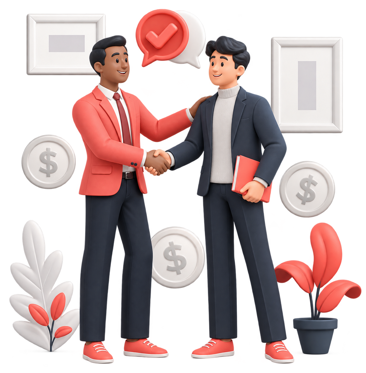 Two employees shaking hands in recognition of good performance
